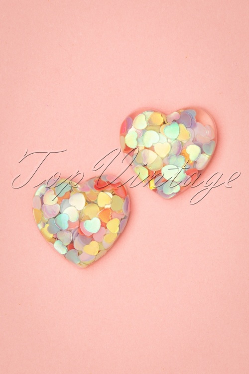 Collectif Clothing - 60s Confetti Heart Studs in Multi