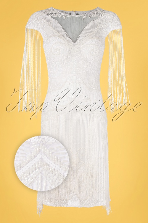 GatsbyLady - Sybill fringe flapper jurk in wit