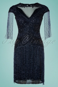 GatsbyLady - Sybill Fringe Flapper Dress Années 20 en Bleu Marine