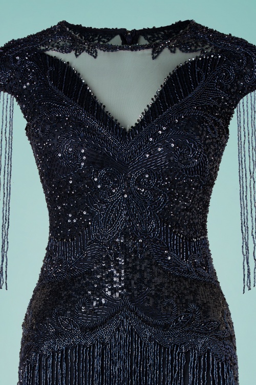 GatsbyLady - Sybill Fringe Flapper Dress Années 20 en Bleu Marine 3
