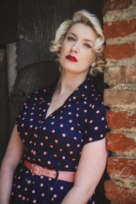 Collectif ♥ Topvintage - 50s Caterina Pretty Polka Swing Dress in Navy and Pink 4