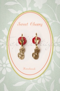Sweet Cherry - Fine Cat Earrings Années 50 en Doré 3