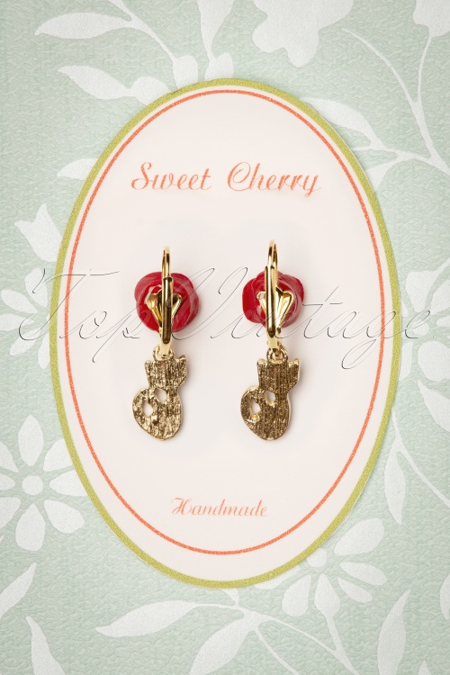 Sweet Cherry - Fine Cat Earrings Années 50 en Doré 3
