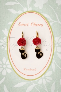 Sweet Cherry - Fine Cat Earrings Années 50 en Doré