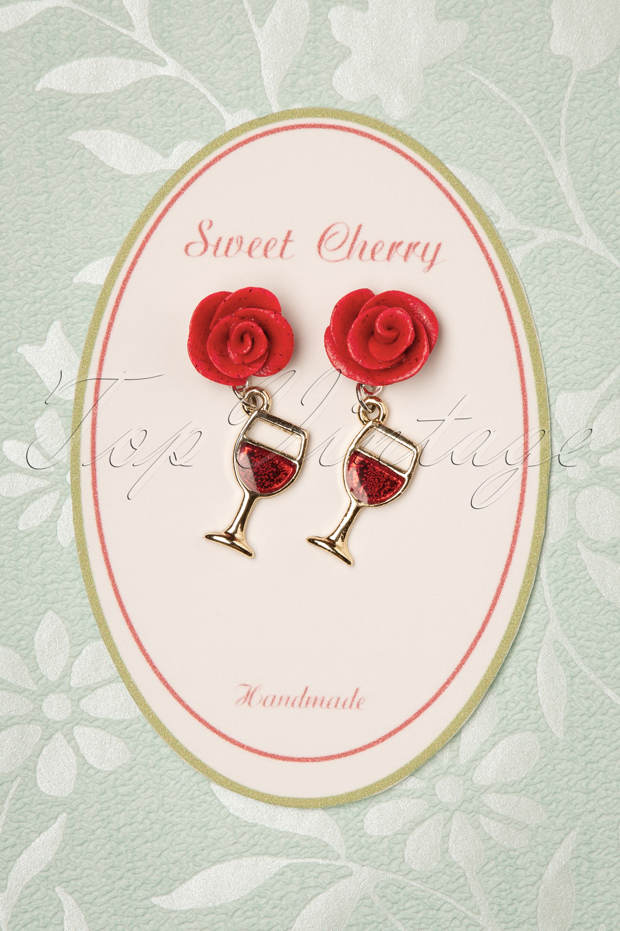 Sweet Cherry - Rose wijnglas oorbellen in rood en goud