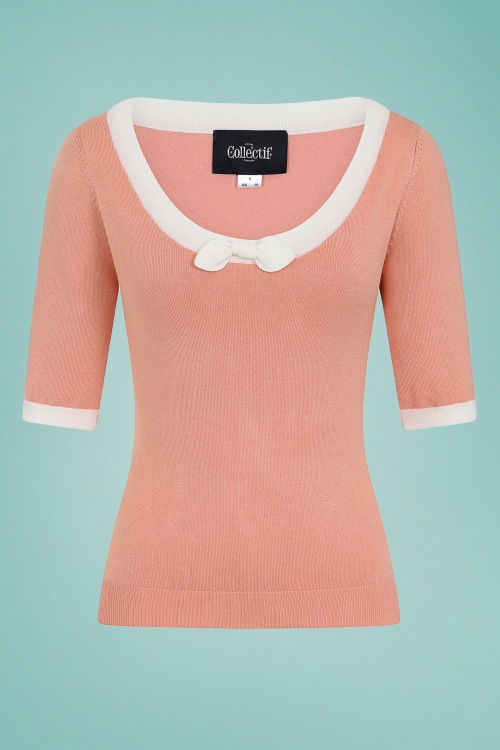 Collectif Clothing - 50s Freya Knitted Top in Peach Pink