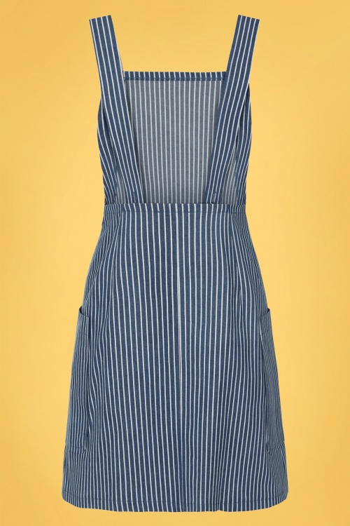 Bright and Beautiful - 60s Lena Stripe Pinafore Dress in Denim 2