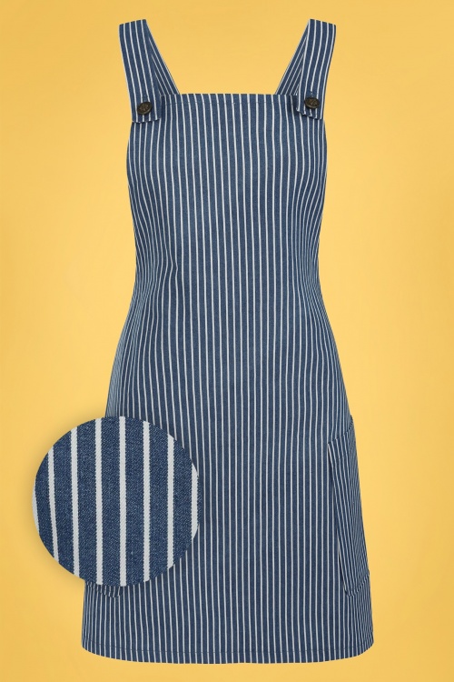 Bright and Beautiful - 60s Lena Stripe Pinafore Dress in Denim