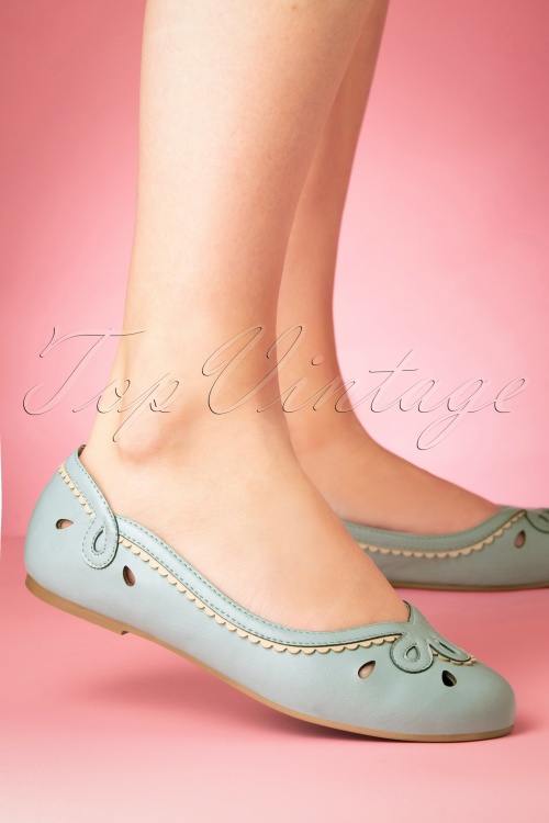 Bettie Page Shoes - 50s Dolly Flats in Pastel Blue