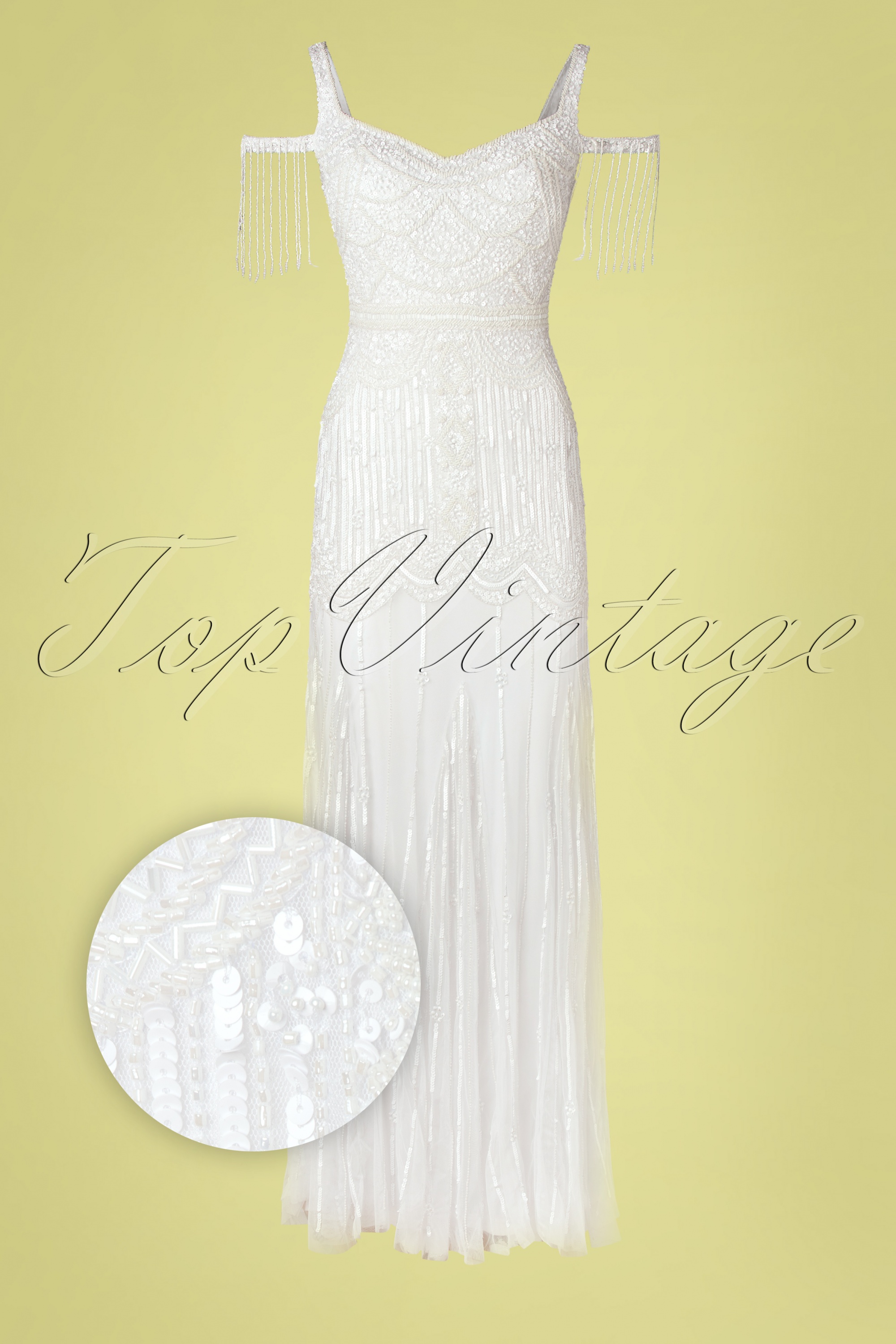 GatsbyLady 20s Chloe Sequin Maxi Dress in White Shop at Topvintage