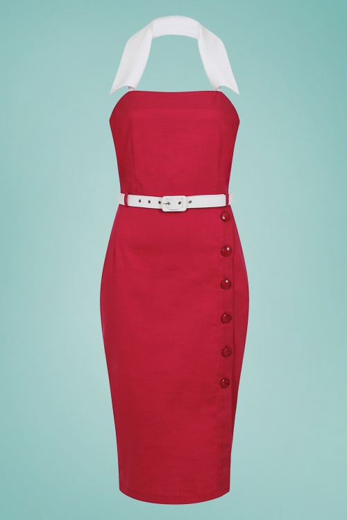 Collectif Clothing - Dorabella Pencil Dress Années 50 en Rouge