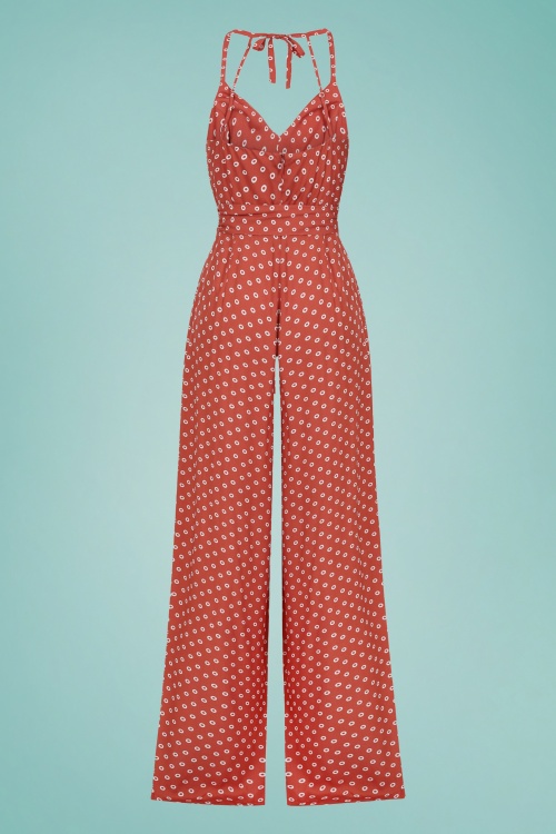 Bright and Beautiful - 70s Jayleen Doughnut Polka Jumpsuit in Brick Red 2