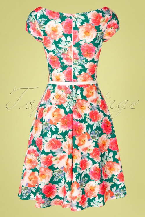 Vintage Chic for Topvintage - Arabella Floral Swing Dress Années 50 en Vert 4