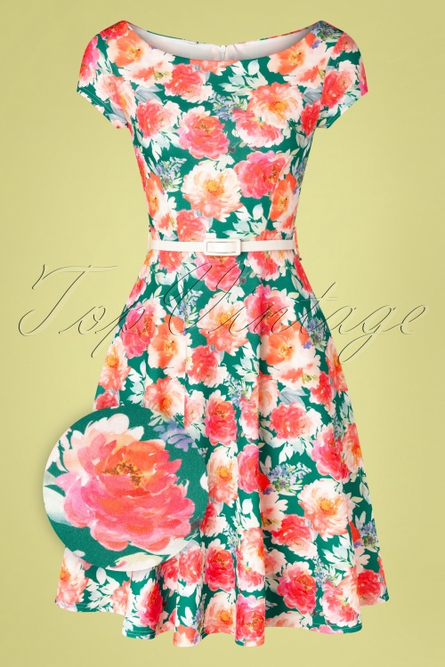 Vintage Chic for Topvintage - Arabella bloemen swing jurk in groen