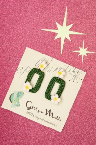 Glitz-o-Matic - 50s Tiki Flower Rectangle Earrings in Green