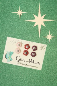 Glitz-o-Matic - 50s Rose Stud Earring Set in Light Pink, Red and Dark Purple  3