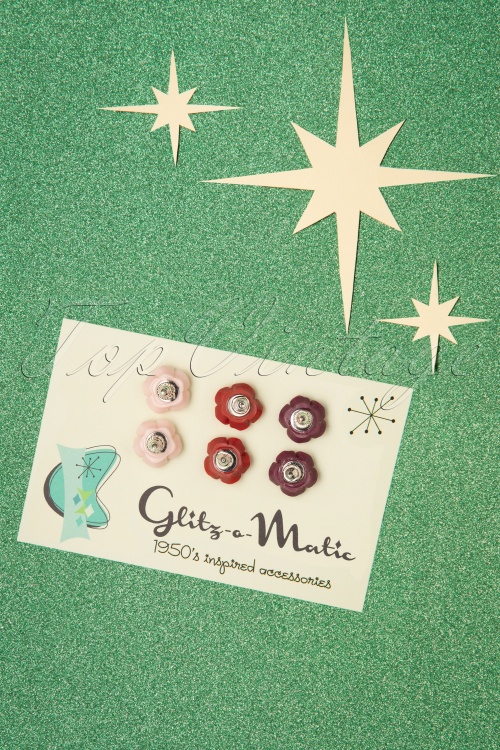 Glitz-o-Matic - Rose oorsteker set in lichtroze, rood en donkerpaars 3