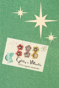 Glitz-o-Matic - Flower Stud Earring Set Années 50 en Rose, Violet et Jaune Moutarde 3
