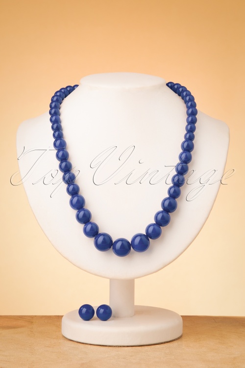 Collectif Clothing - 50s Natalie Bead Necklace Set in Blue