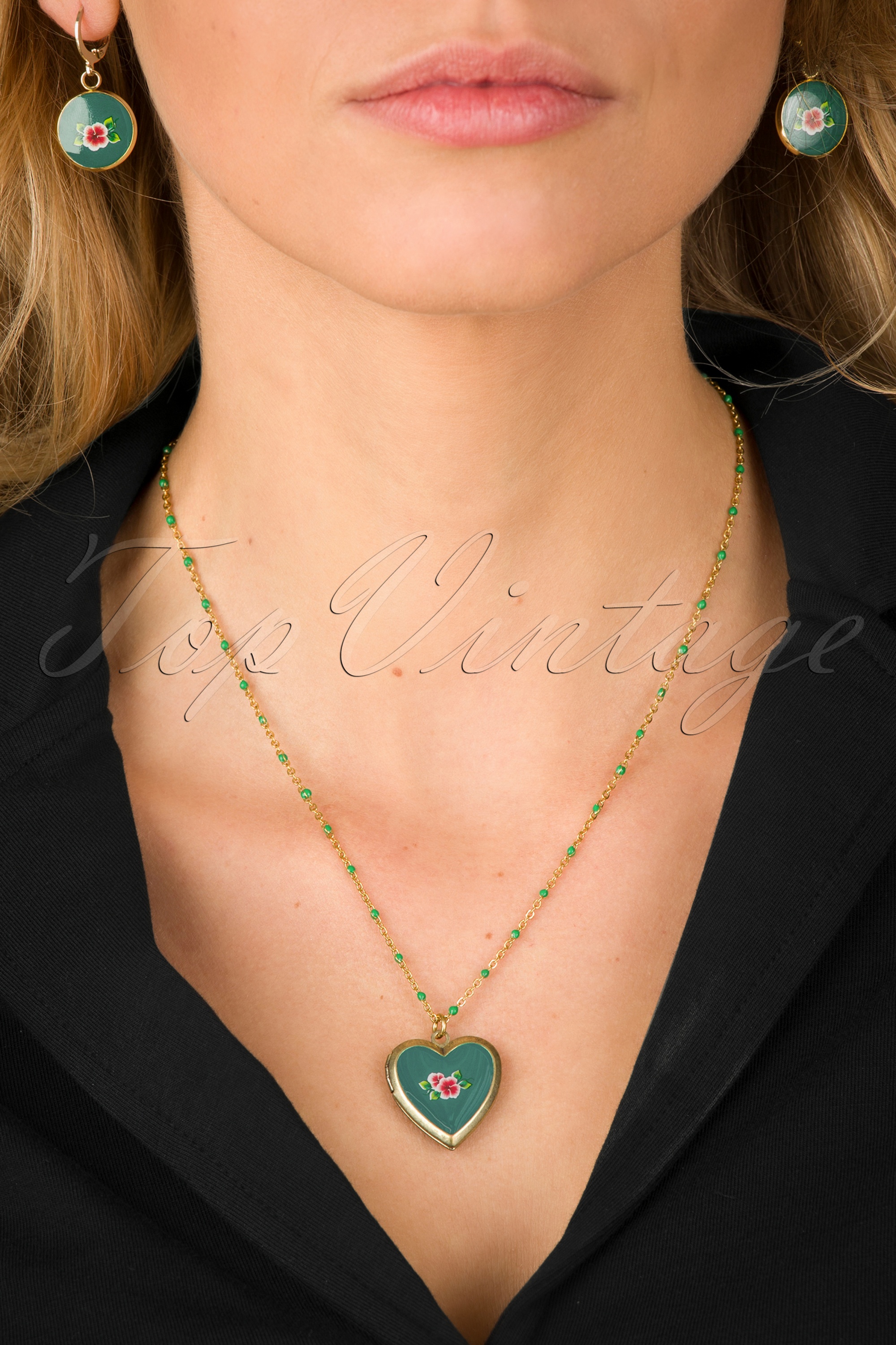 Urban Hippies - Medaillon flower love ketting in goud en teal