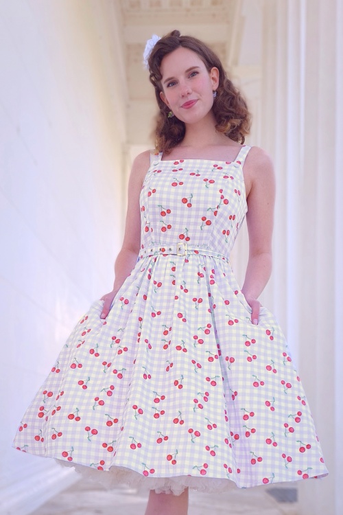 Hearts & Roses - 50s Matilda Cherry Swing Dress in Ivory and Blue 3