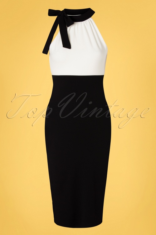 Vintage Chic for Topvintage - Sienna pencil jurk in ivoor en zwart