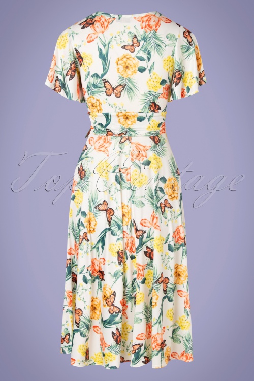 Vintage Chic for Topvintage - 40s Irene Floral Butterfly Cross Over Swing Dress in Ivory 6
