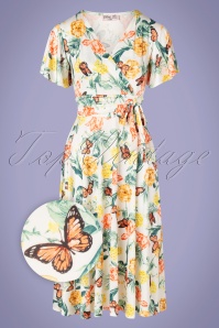 Vintage Chic for Topvintage - Irene floral butterfly swing overslag jurk in ivoor 2