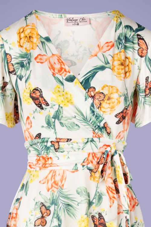 Vintage Chic for Topvintage - Irene floral butterfly swing overslag jurk in ivoor 4