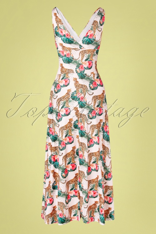Vintage Chic for Topvintage - Grecian Leopard Hibiscus Maxi Dress Années 50 en Rose Nacré 2