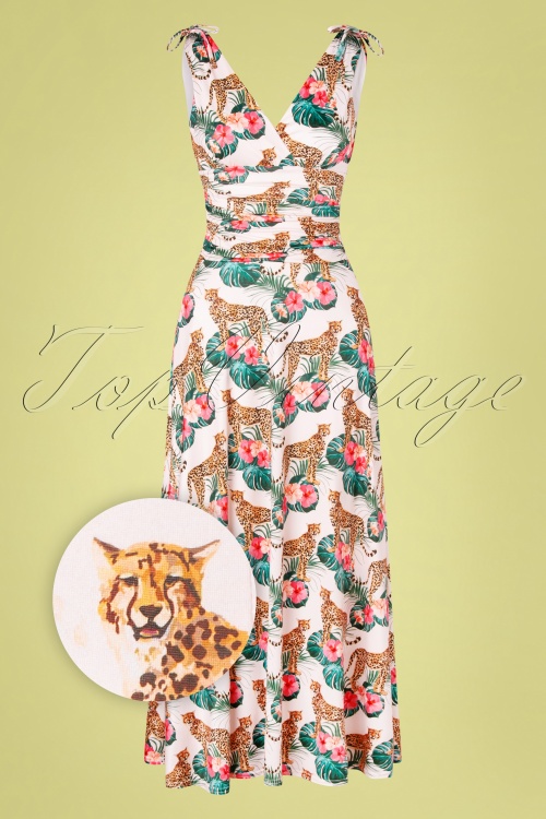Vintage Chic for Topvintage - 50s Grecian Leopard Hibiscus Maxi Dress in Pearl Pink