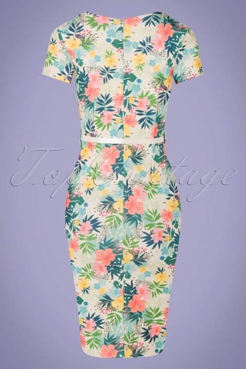 Vintage Chic for Topvintage - Fenny floral pencil jurk in crème 4