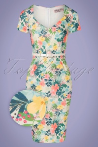 Vintage Chic for Topvintage - Fenny floral pencil jurk in crème