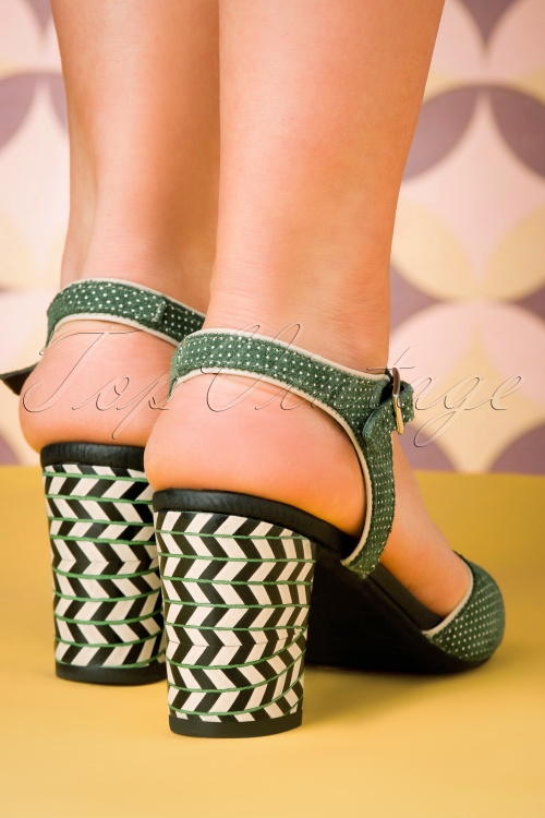 Nemonic - 60s Topos Leather Sandals in Green 5