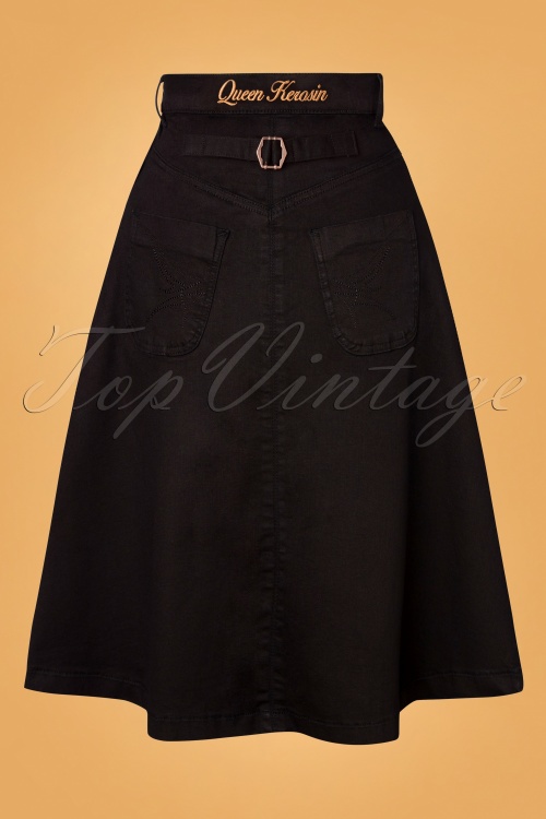 Queen Kerosin - 50s Delia Denim Swing Skirt in Black 2