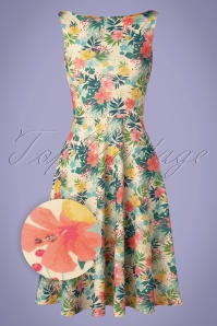 Vintage Chic for Topvintage - Frederique floral swing jurk in ivoor