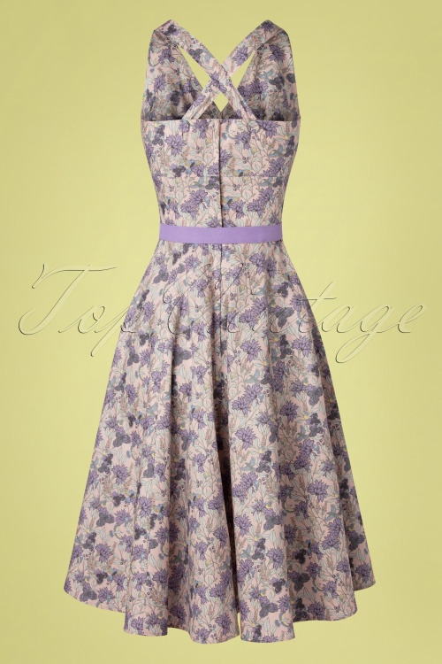 Miss Candyfloss - 50s Lirra Violette Floral Swing Dress in Lilac 4