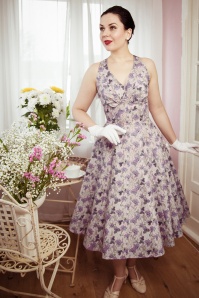 Miss Candyfloss - Lirra Violette Floral Swing Dress Années 50 en Lilas
