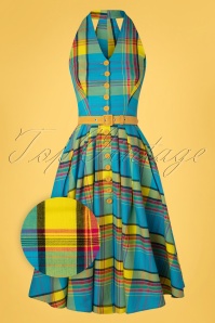 Miss Candyfloss - Basillia Sun zomer swing jurk in blauw en geel 2