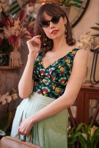 Miss Candyfloss - 50s Hopi Lou Floral Jumpsuit in Ice Blue and Black 2