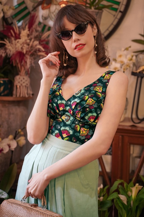 Miss Candyfloss - 50s Hopi Lou Floral Jumpsuit in Ice Blue and Black 2