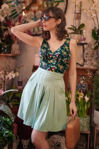 Miss Candyfloss - 50s Hopi Lou Floral Jumpsuit in Ice Blue and Black