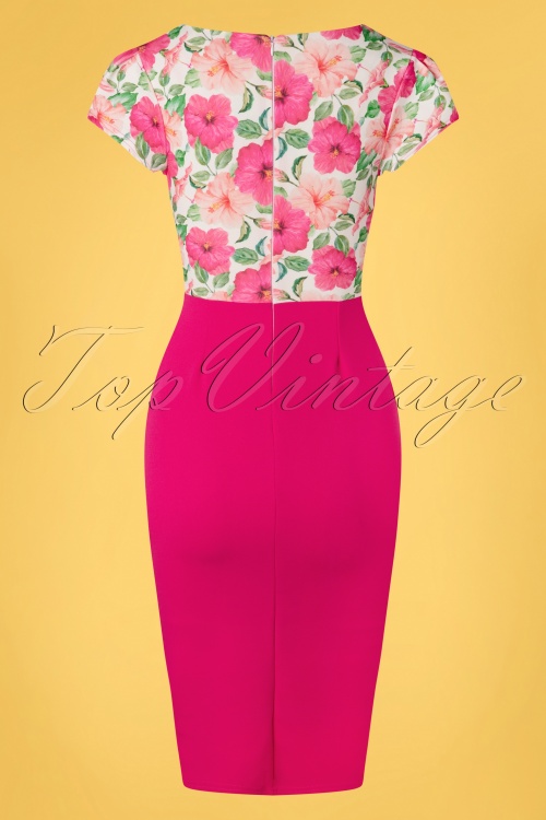 Vintage Chic for Topvintage - Maribelle floral pencil jurk in felroze 5