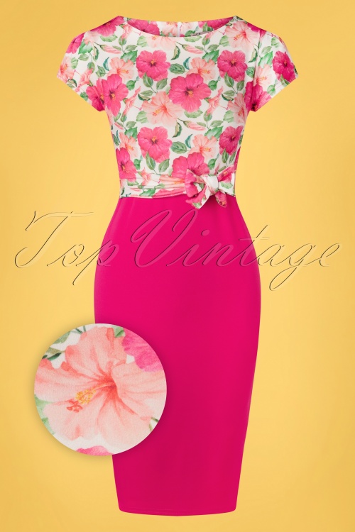 Vintage Chic for Topvintage - Maribelle Floral Pencil Dress Années 50 en Rose Vif 2