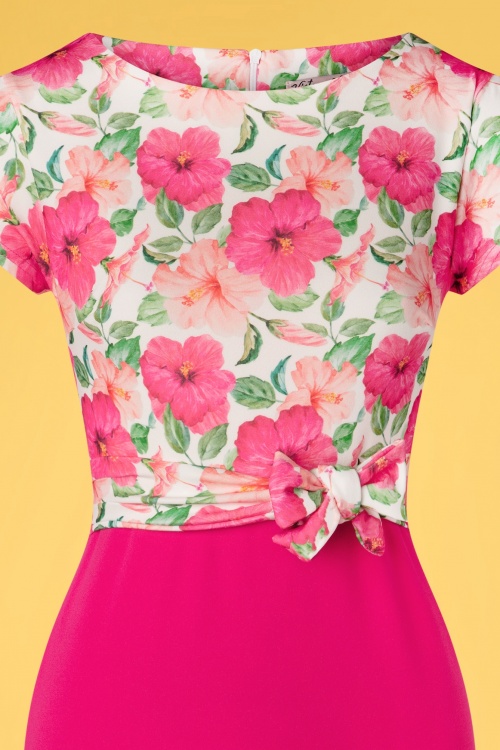 Vintage Chic for Topvintage - 50s Maribelle Floral Pencil Dress in Hot Pink 3