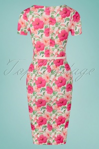 Vintage Chic for Topvintage - 50s Femmy Floral Pencil Dress in Ivory and Pink 4