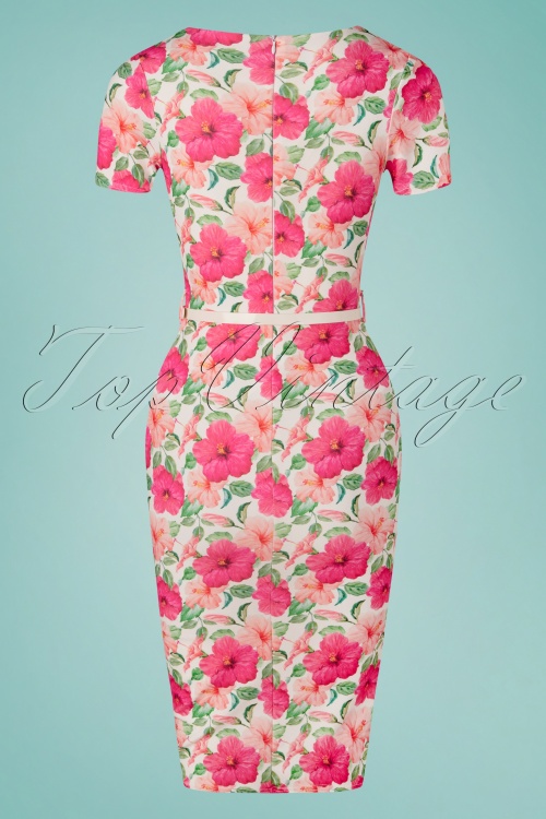 Vintage Chic for Topvintage - Femmy Floral Pencil Dress Années 50 en Ivoire et Rose 4