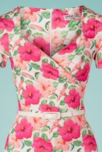 Vintage Chic for Topvintage - Femmy Floral Pencil Dress Années 50 en Ivoire et Rose 2