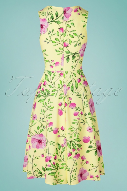 Vintage Chic for Topvintage - Veronique Swingjurk met bloemenprint in pastelgeel 2