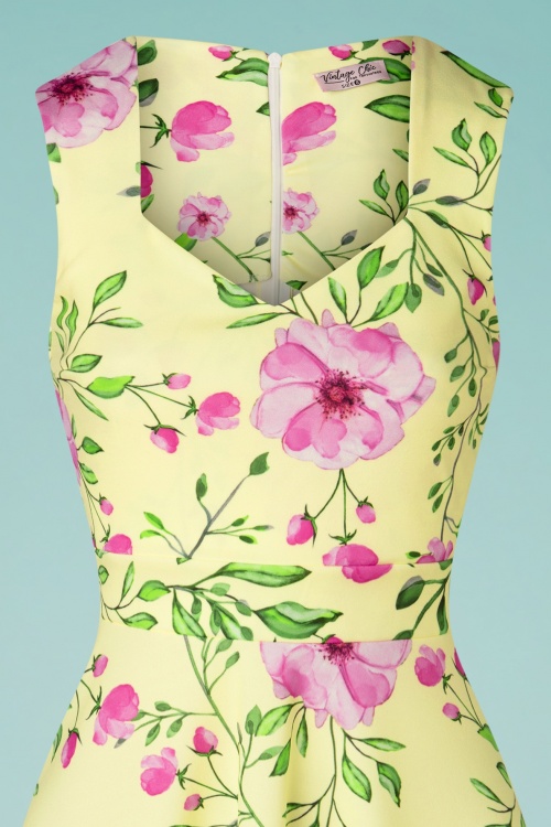 Vintage Chic for Topvintage - 50s Veronique Floral Swing Dress in Pastel Yellow 3